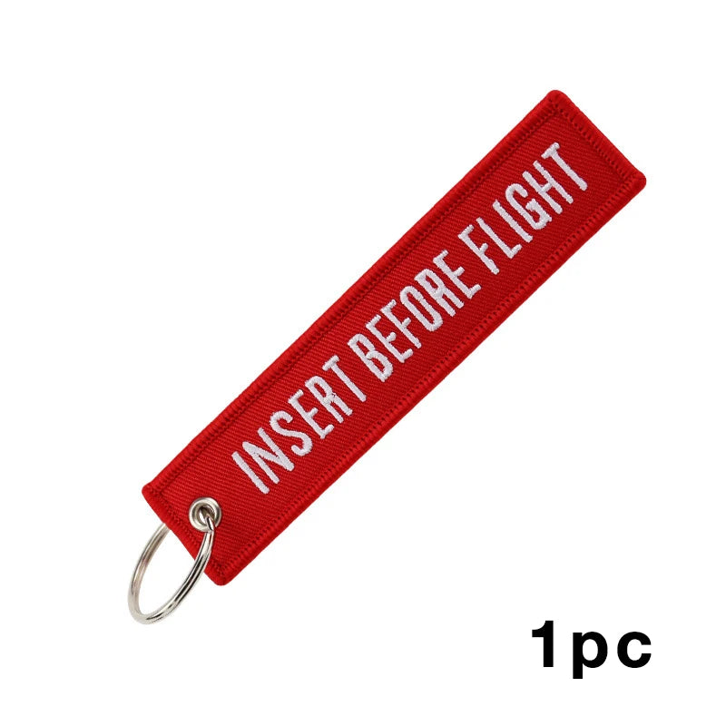 1pc Color Remove Before Flight Embroidered Red Keychain Tag