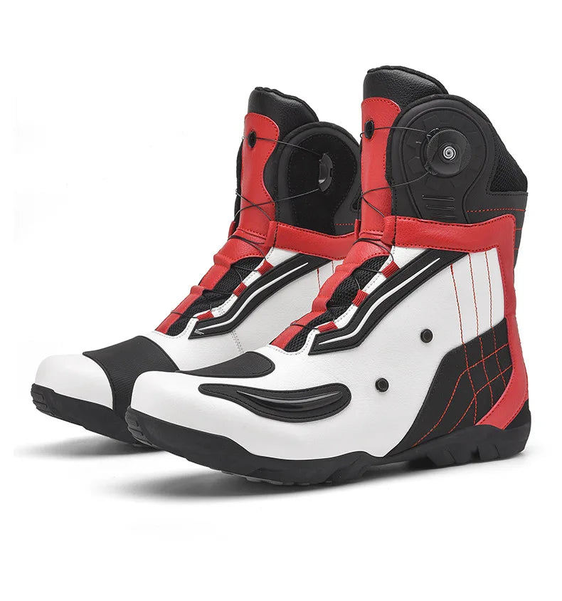 JC-608 Red Color Waterproof Leather Motorcycle Boots With Anti-Slip Sole