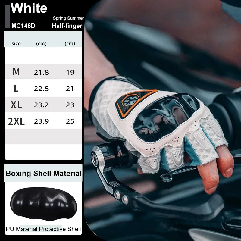 MC146D-White Color Half Finger Motorcycle Gloves – Breathable Anti-Slip Grip