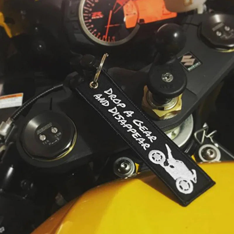 Drop A Gear Motorcycle Keychain – Double-Sided Embroidered