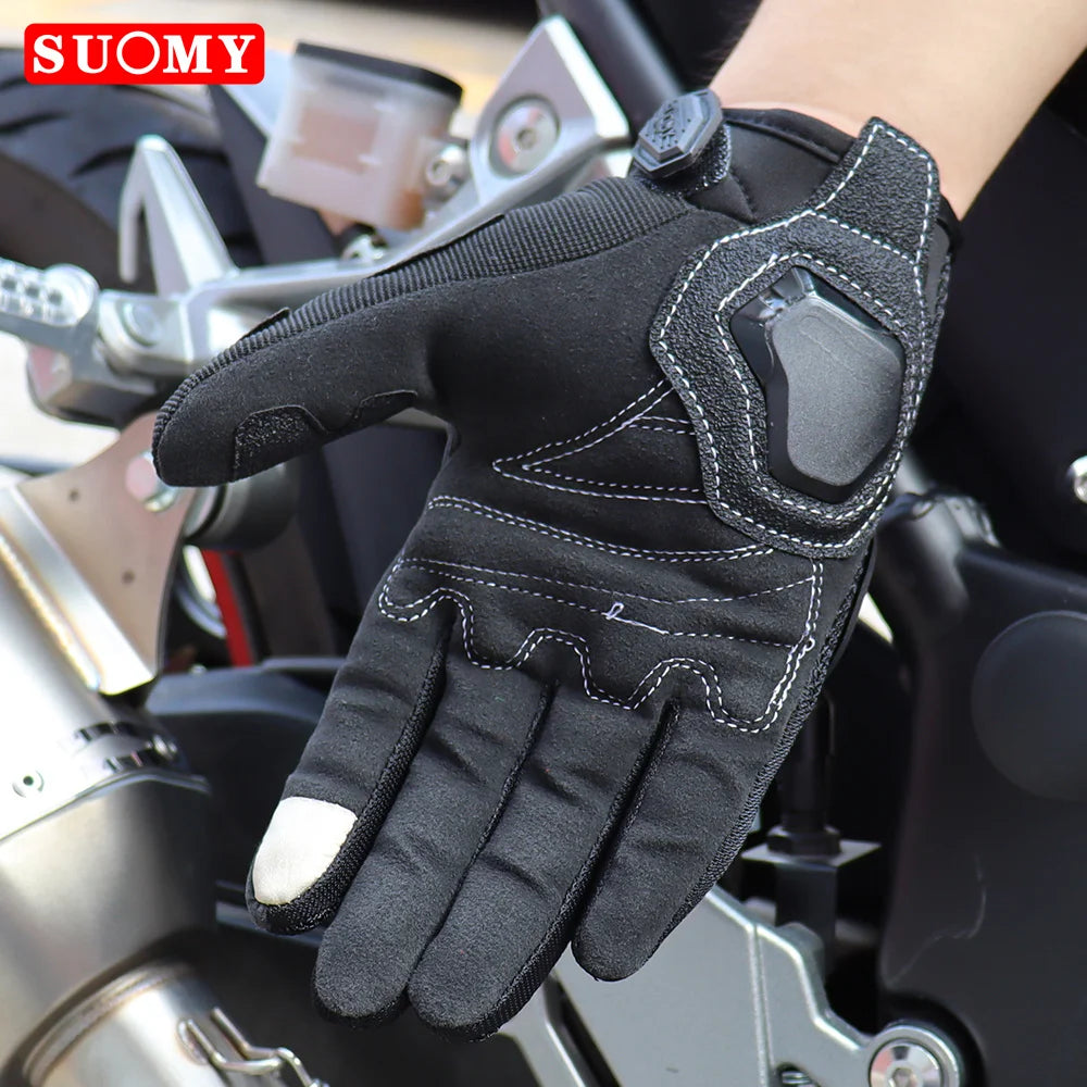 SUOMY Breathable Full Finger Racing Motorcycle Gloves Quality Stylishly Decorated Antiskid Wearable Gloves Large Size XXL Black
