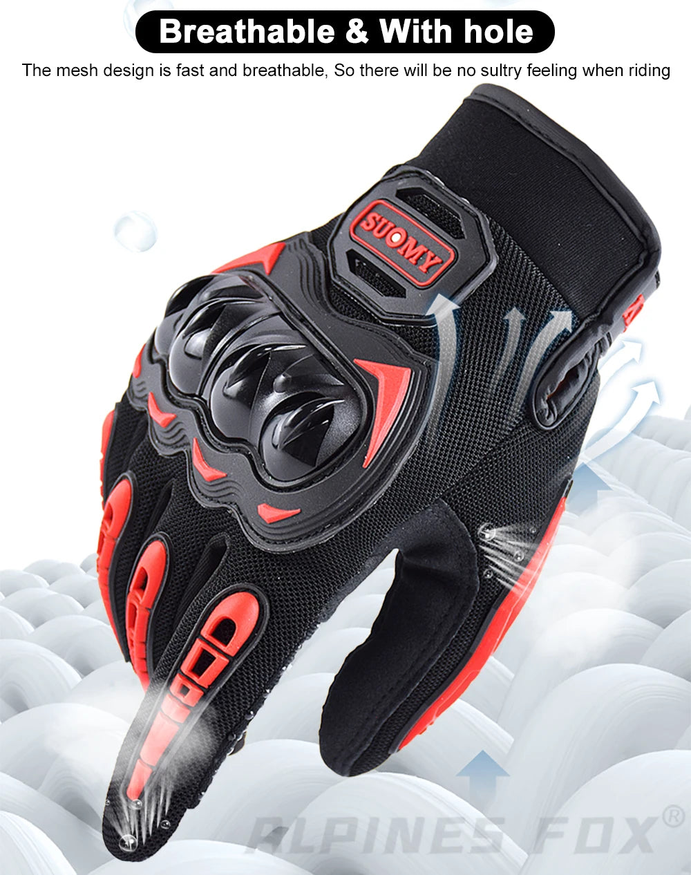 SUOMY Breathable Full Finger Racing Motorcycle Gloves Quality Stylishly Decorated Antiskid Wearable Gloves Large Size XXL Black