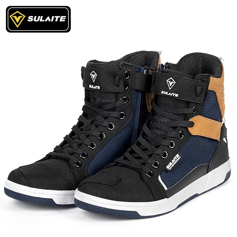 B1-Boots Blue Color All-Season Anti-Slip Motorcycle Riding Sneakers