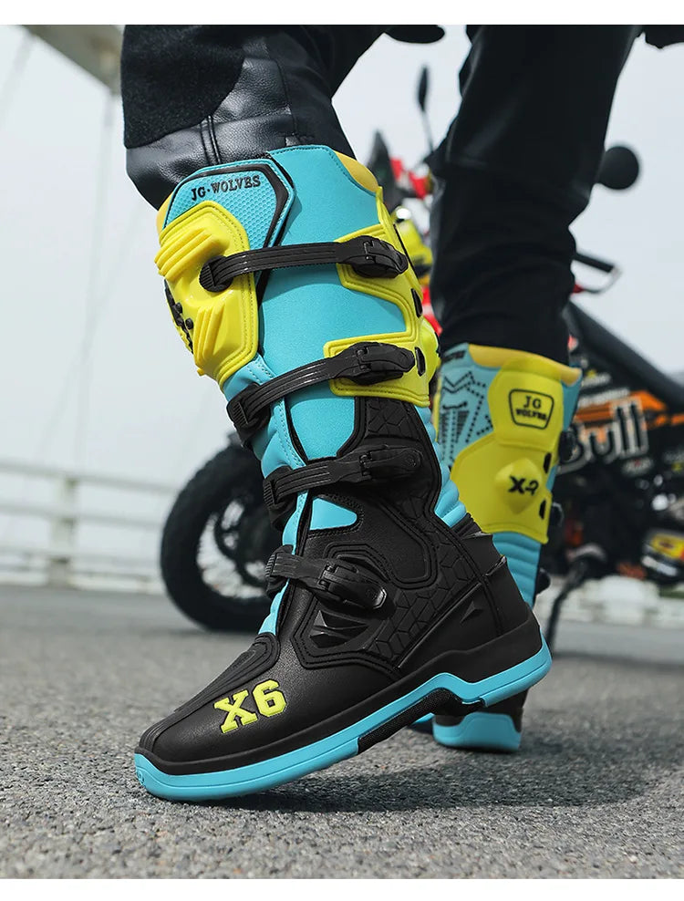 Blue Color Unisex Motorcycle Riding Boots With Ankle Protection