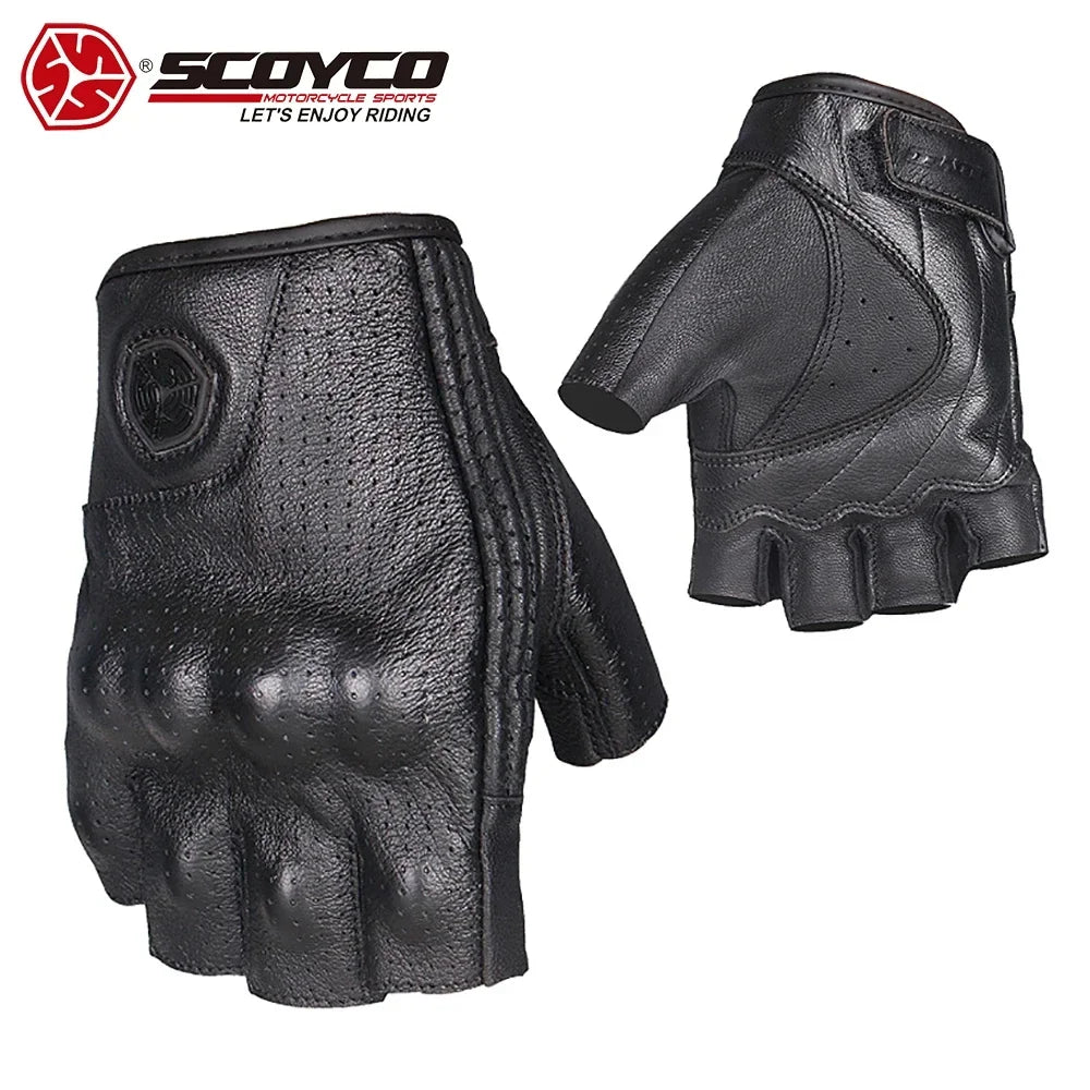 MC43-Black Color Breathable Half Finger Motorcycle Riding Gloves