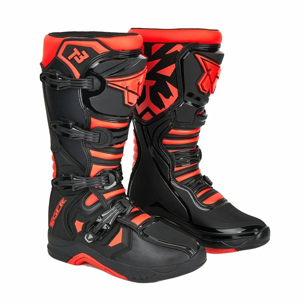 T3-Orange BK Color Unisex Motocross Motorcycle Boots With Ankle Protection