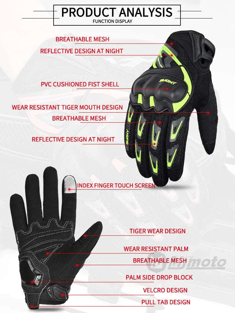 Suomy Motorcycle Gloves Summer Mesh Breathable Moto Gloves Men Women Touch Screen Motocross Gloves Touch Screen Cycling Gloves