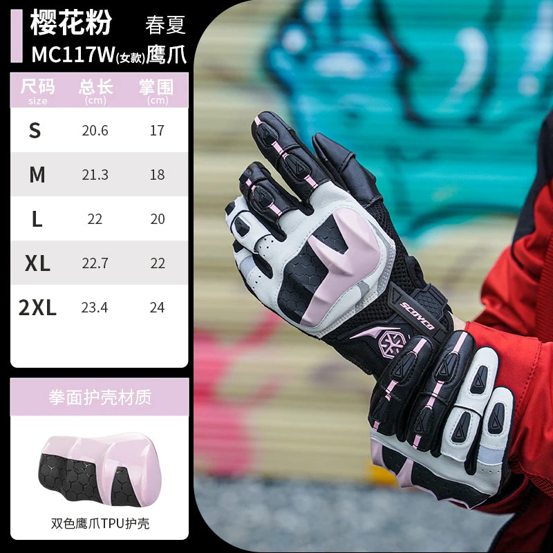 MC117W-Pink Color Women’s Motorcycle Gloves Full Finger Breathable Grip