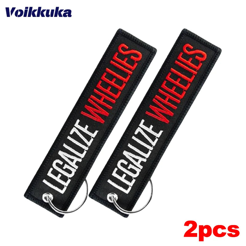 2pcs Color Legalize Wheelies Embroidered Motorcycle Keychain Tag
