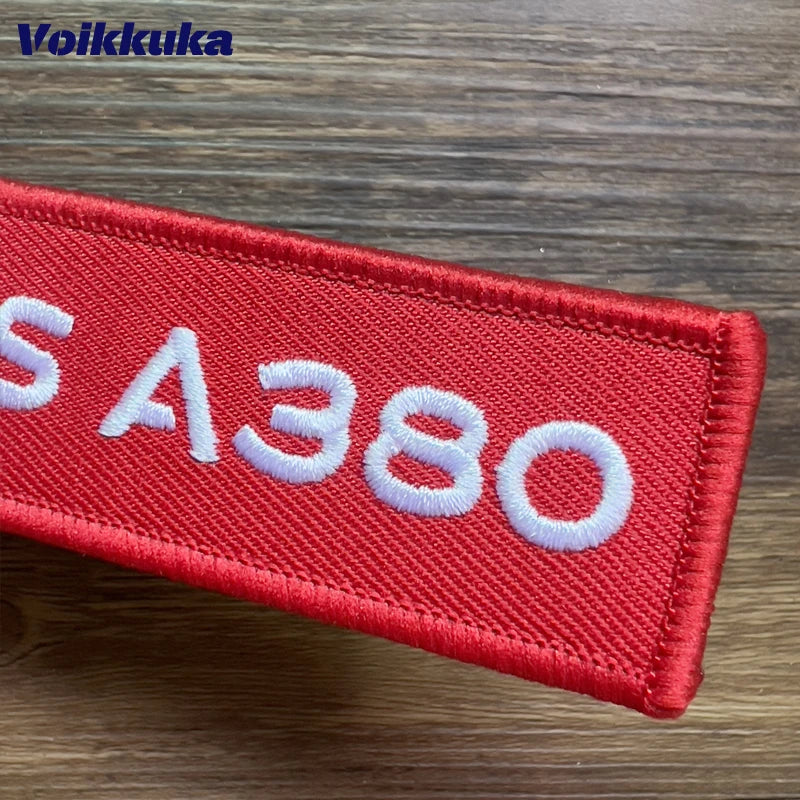 Airbus A380 Embroidered Red Tag Aviation Keychain