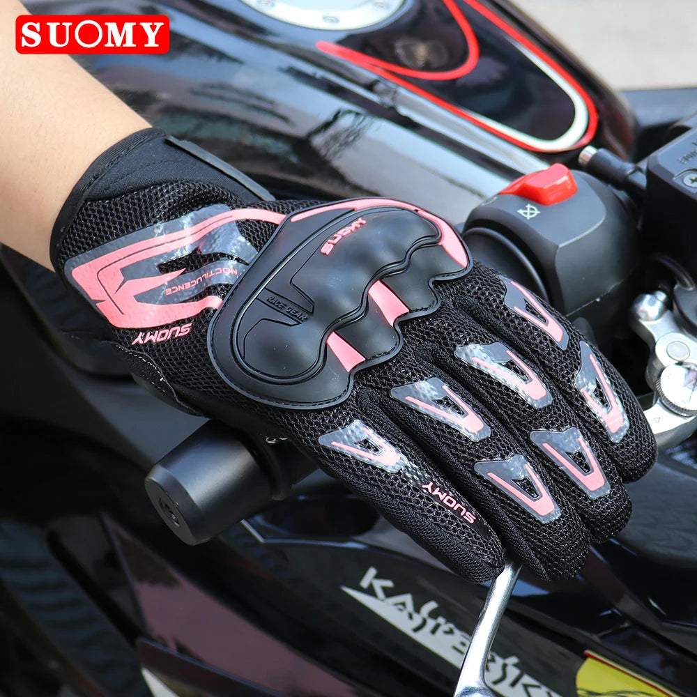 SUOMY Breathable Full Finger Racing Motorcycle Gloves Quality Stylishly Decorated Antiskid Wearable Gloves Large Size XXL Black
