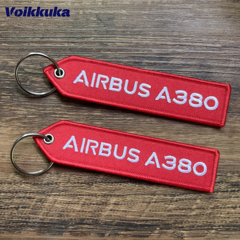 Airbus A380 Embroidered Red Tag Aviation Keychain
