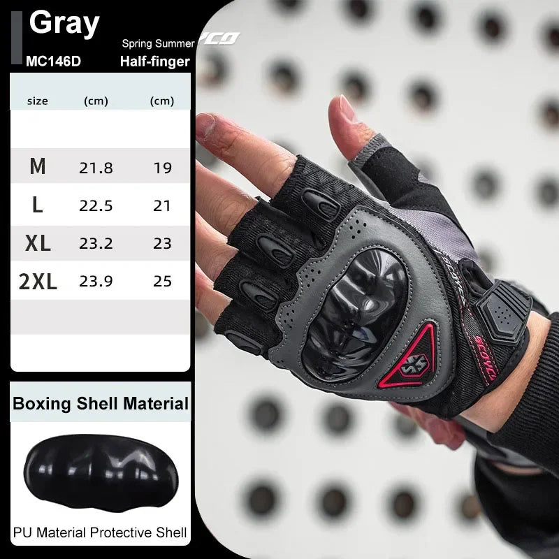 MC146D-Gray Color Half Finger Motorcycle Gloves – Breathable Anti-Slip Grip
