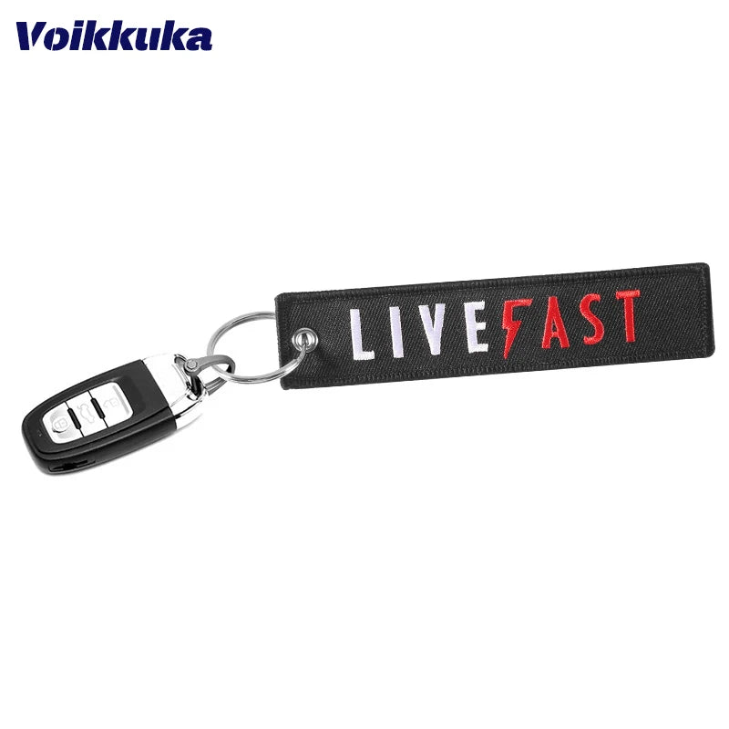Live Fast Motorcycle Embroidered Keychain Tag