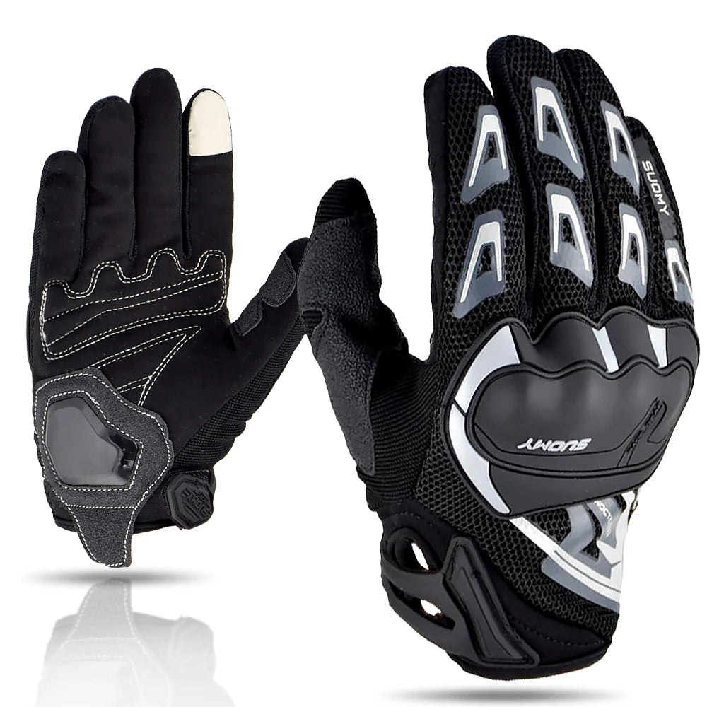 SUOMY Breathable Full Finger Racing Motorcycle Gloves Quality Stylishly Decorated Antiskid Wearable Gloves Large Size XXL Black
