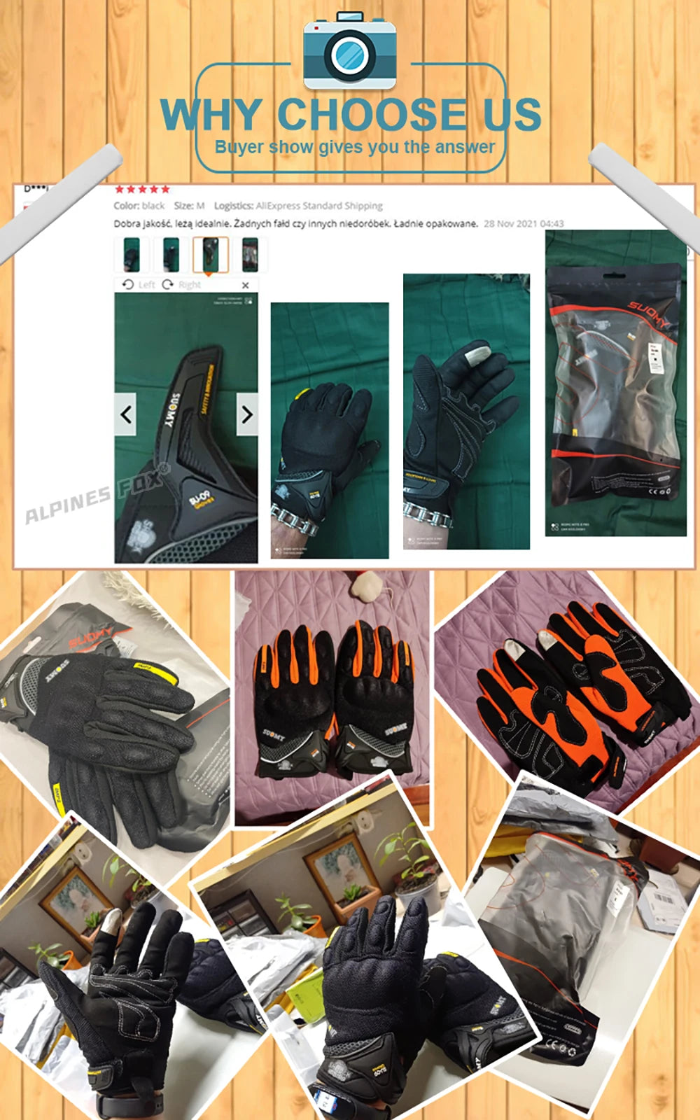 SUOMY Breathable Full Finger Racing Motorcycle Gloves Quality Stylishly Decorated Antiskid Wearable Gloves Large Size XXL Black