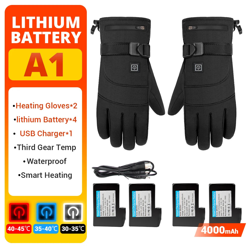 A1 With 4 Battery Color Heated Motorcycle Riding Gloves Waterproof With Touch Screen