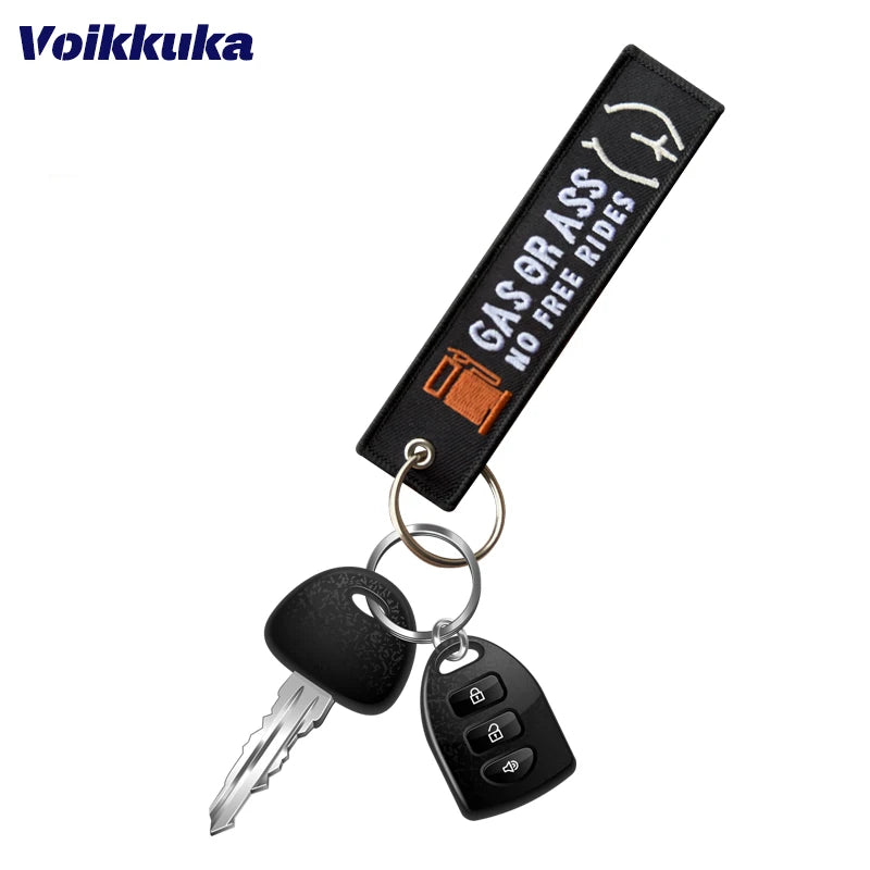 Funny Motorcycle Keychain Tag With Embroidered Quote