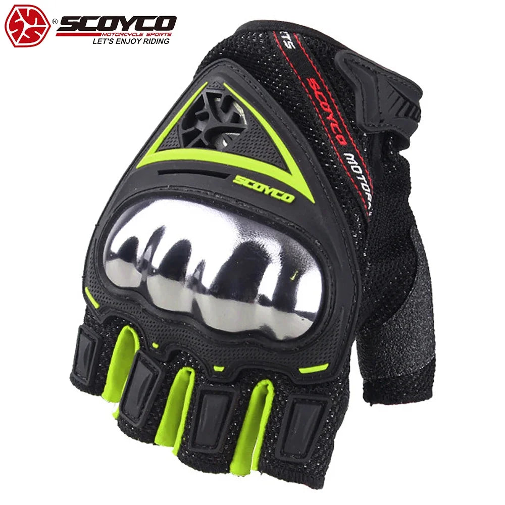 MC44D-Green Color Breathable Half Finger Motorcycle Riding Gloves