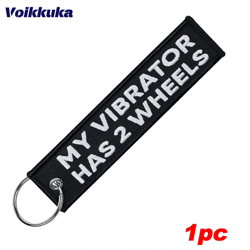 1pc Color Funny Motorcycle Keychain Tag With Embroidered Text