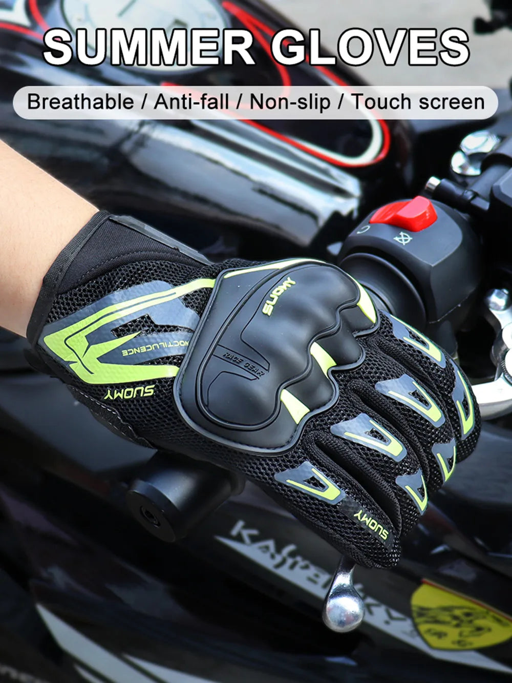SUOMY Breathable Full Finger Racing Motorcycle Gloves Quality Stylishly Decorated Antiskid Wearable Gloves Large Size XXL Black