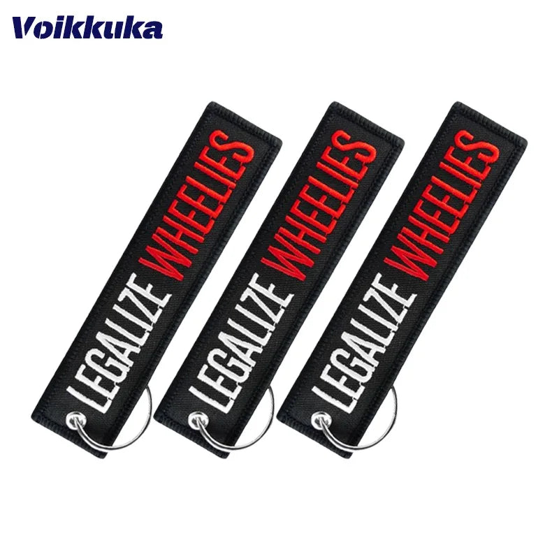 Legalize Wheelies Embroidered Motorcycle Keychain Tag