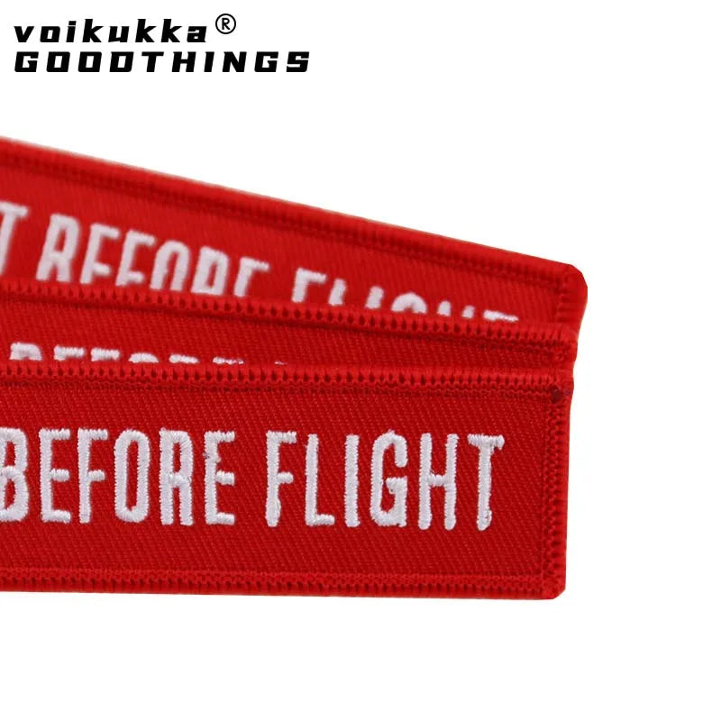 Remove Before Flight Embroidered Red Keychain Tag