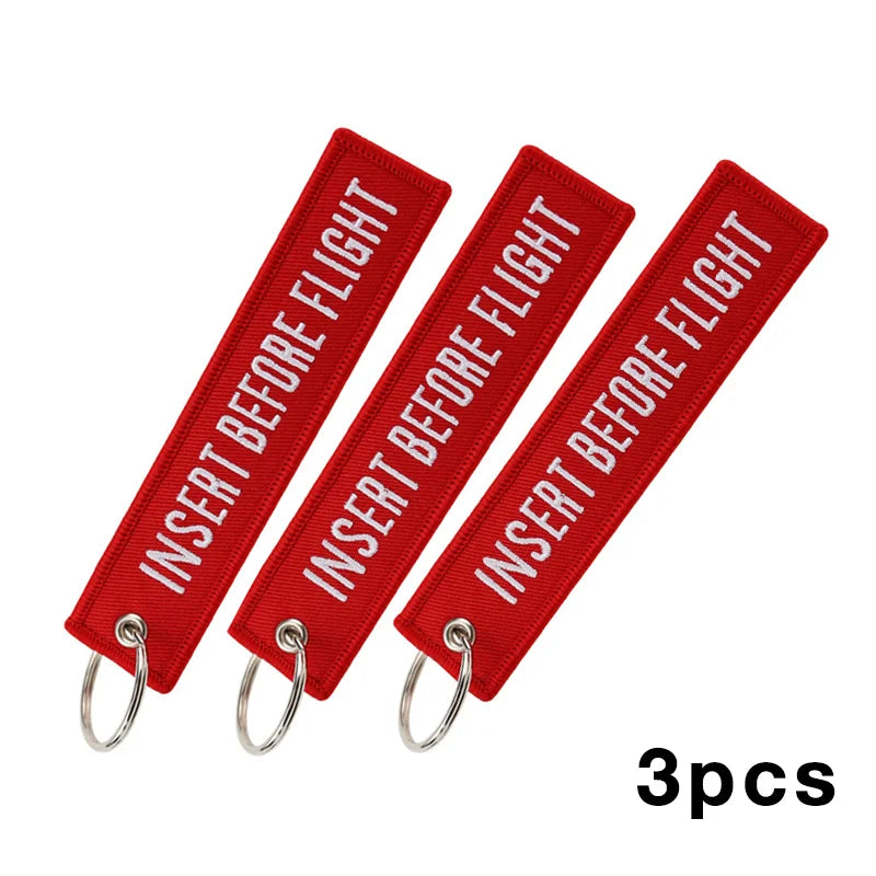 3pcs Color Remove Before Flight Embroidered Red Keychain Tag