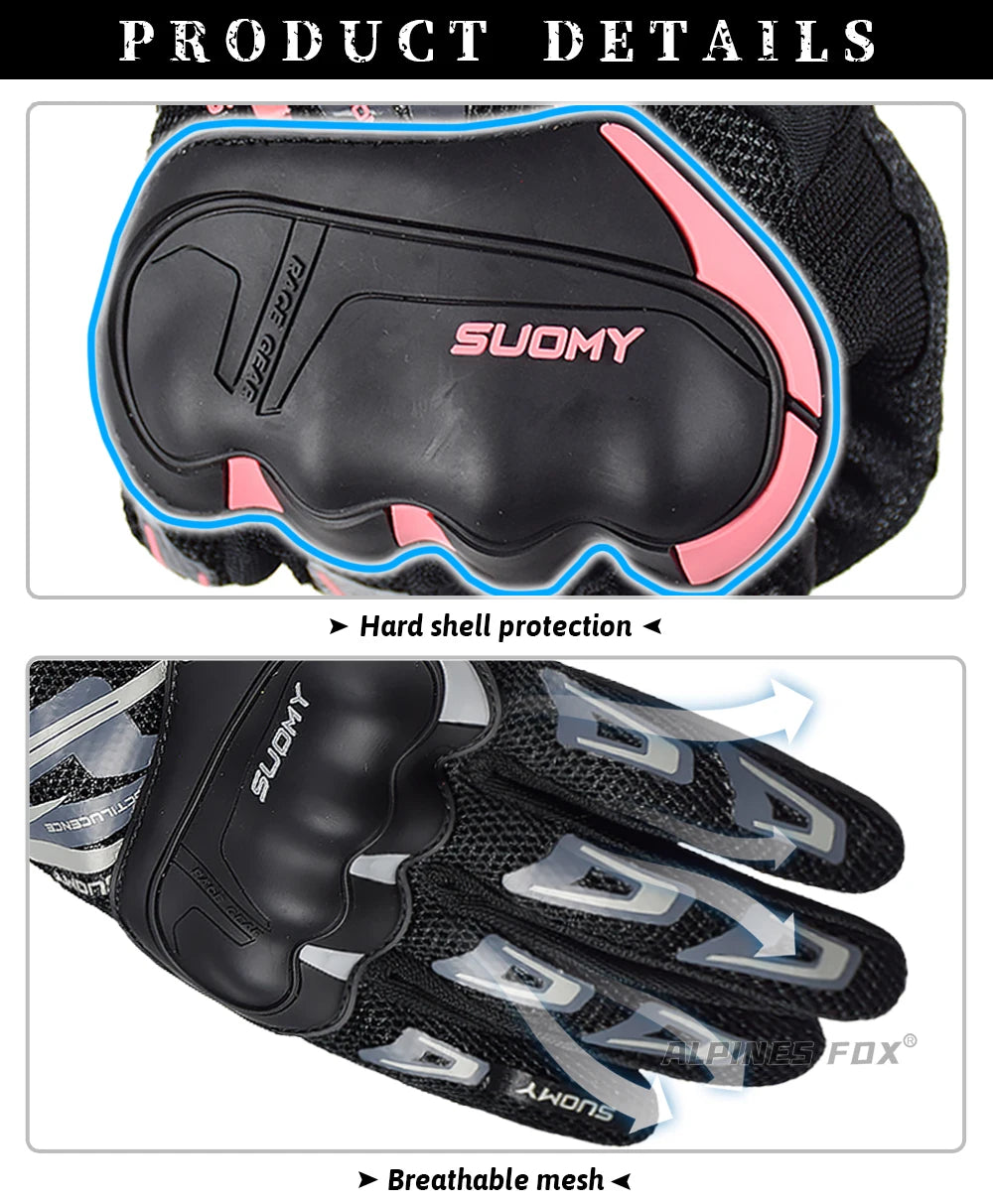 SUOMY Breathable Full Finger Racing Motorcycle Gloves Quality Stylishly Decorated Antiskid Wearable Gloves Large Size XXL Black