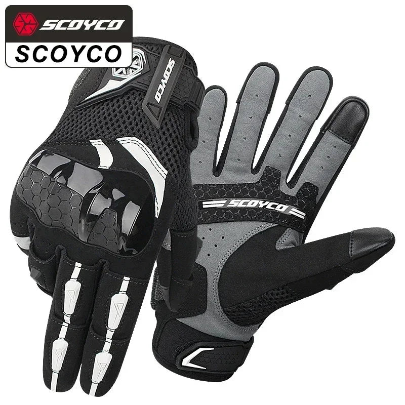 MC117W-White Color Motorcycle Riding Gloves Full Finger – Touchscreen Protection