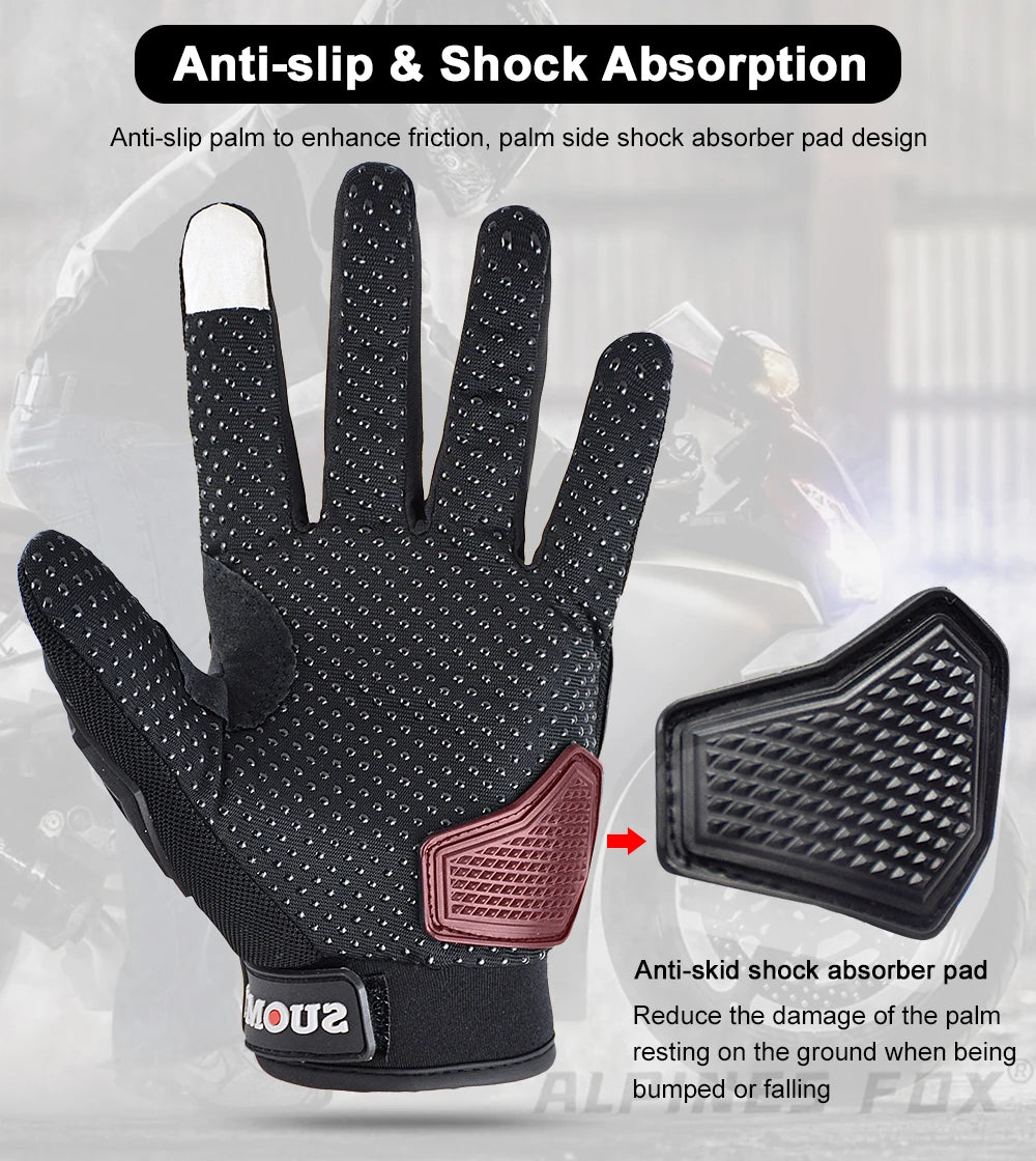 SUOMY Breathable Full Finger Racing Motorcycle Gloves Quality Stylishly Decorated Antiskid Wearable Gloves Large Size XXL Black