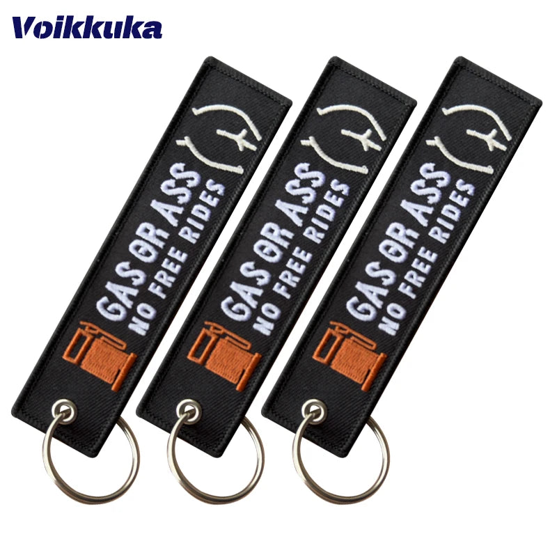 Funny Motorcycle Keychain Tag With Embroidered Quote