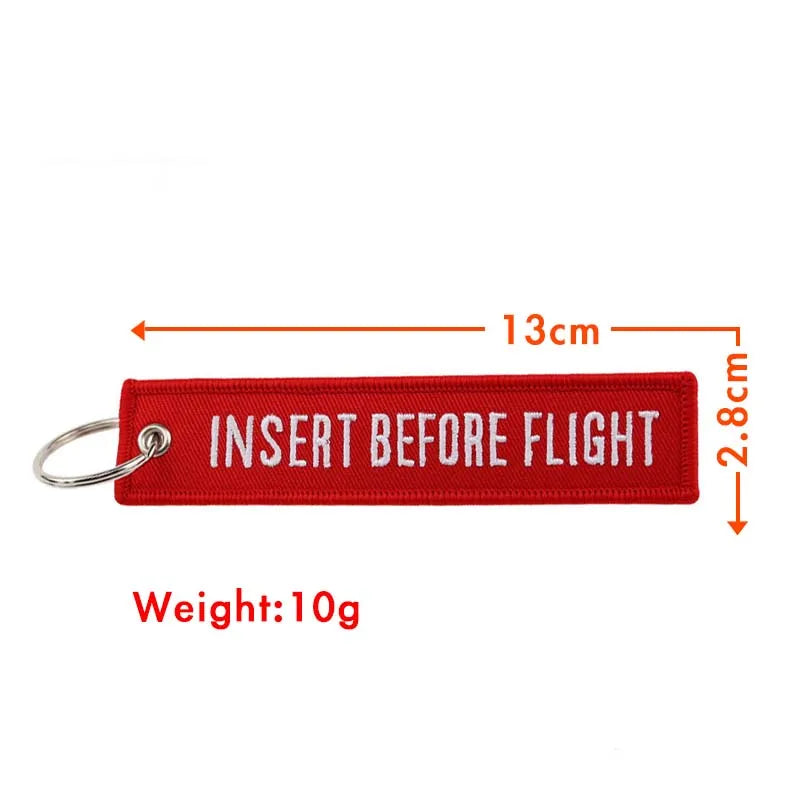 Remove Before Flight Embroidered Red Keychain Tag