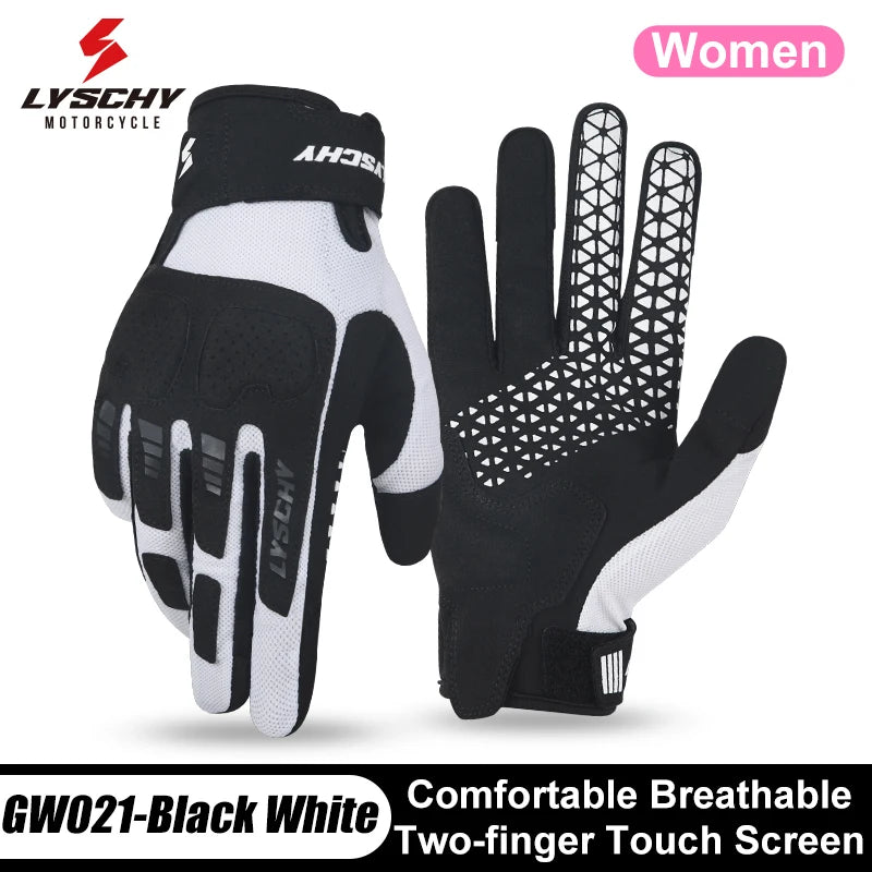 GW021-Black White Color Summer Motorcycle Riding Gloves – Breathable Touchscreen