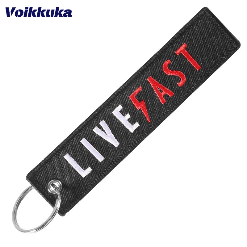 Live Fast Motorcycle Embroidered Keychain Tag