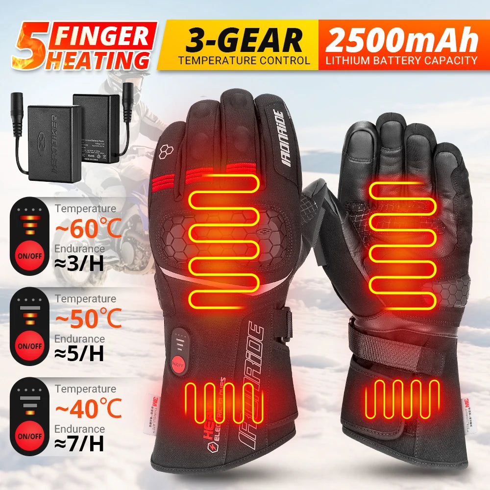 Heated Motorcycle Riding Gloves Waterproof With Touch Screen