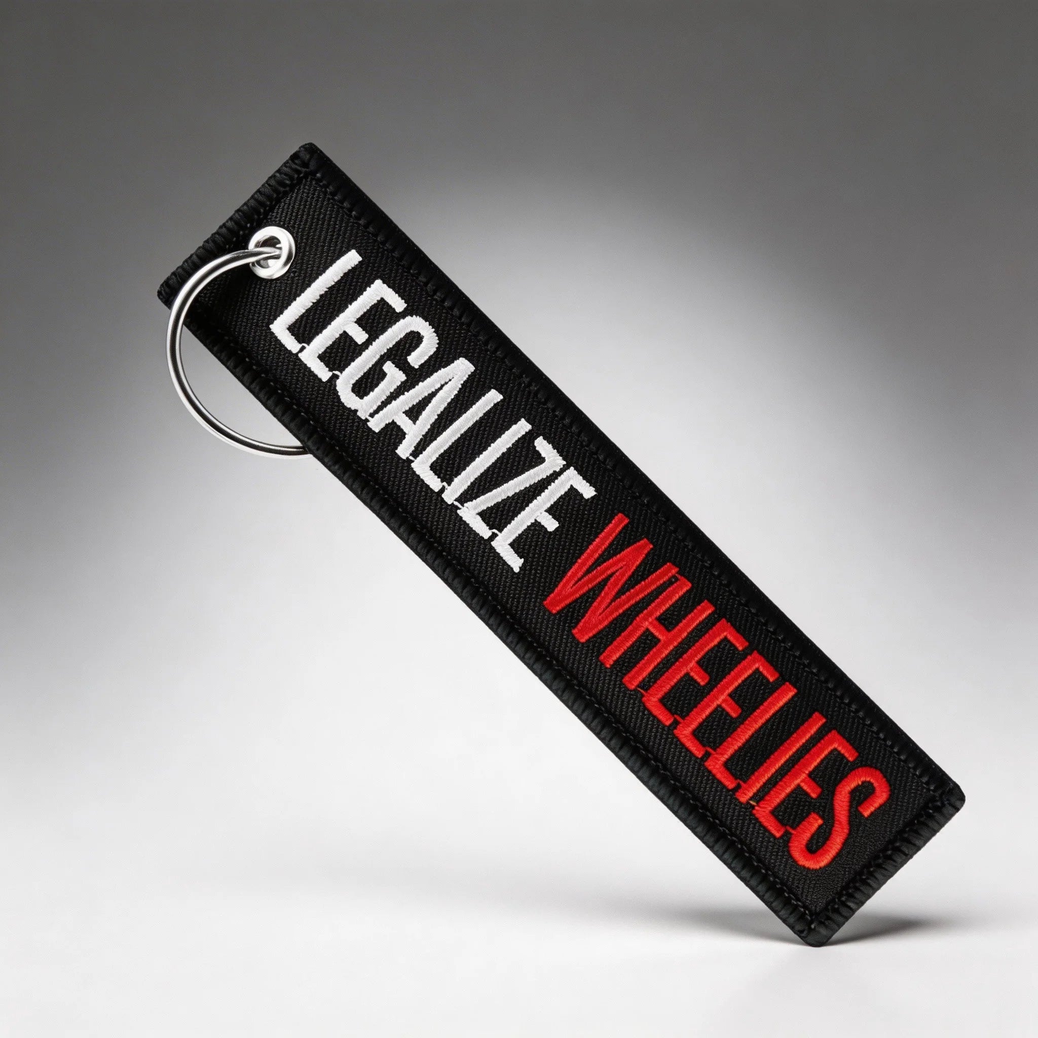 Legalize Wheelies Embroidered Motorcycle Keychain Tag