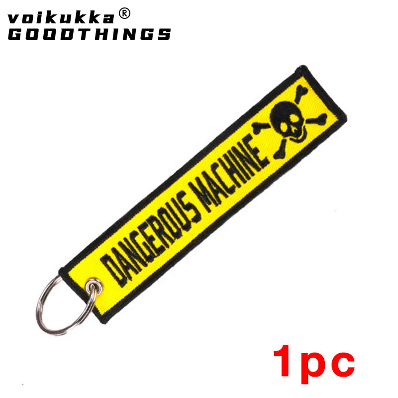 1pc Color Dangerous Machine Double-Sided Yellow Embroidered Keychain
