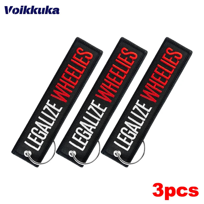 3pcs Color Legalize Wheelies Embroidered Motorcycle Keychain Tag