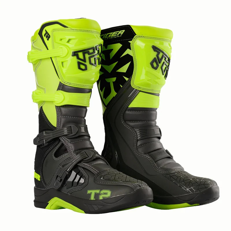 T2-Green Color Unisex Motocross Motorcycle Boots With Ankle Protection