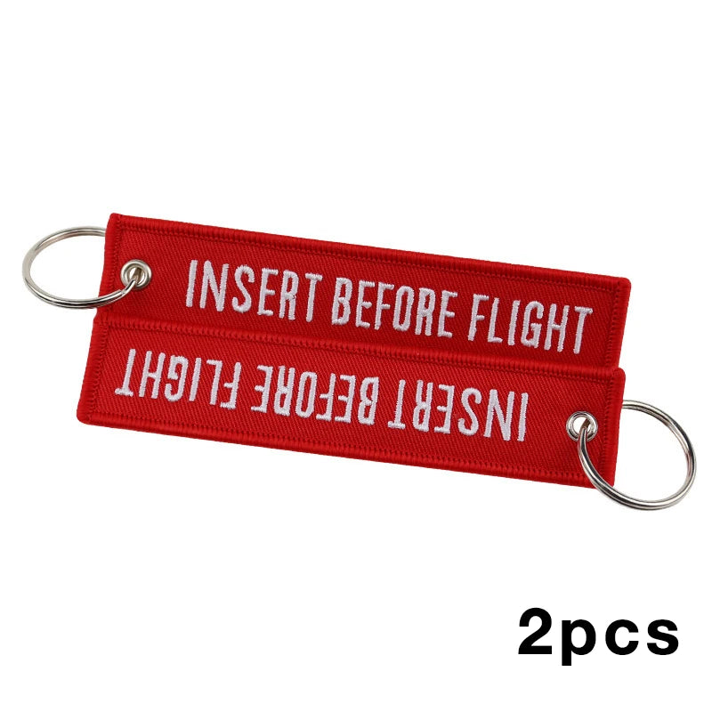 2pcs Color Remove Before Flight Embroidered Red Keychain Tag
