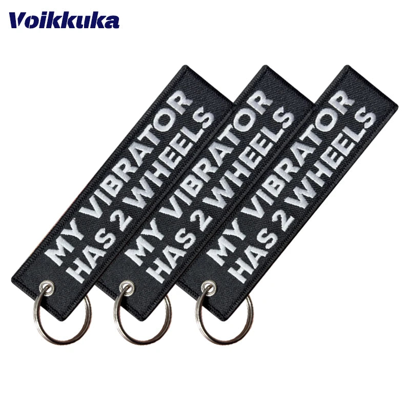 Funny Motorcycle Keychain Tag With Embroidered Text