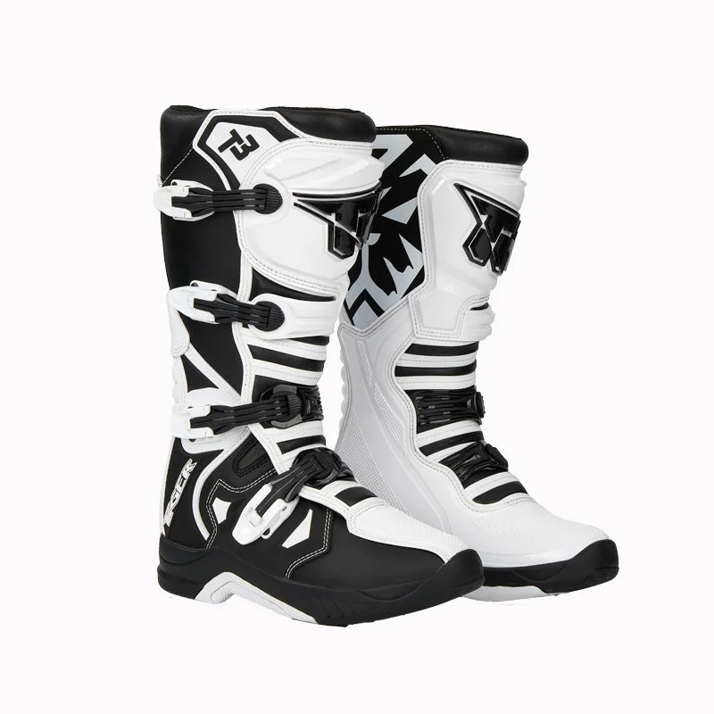 T3-White Color Unisex Motocross Motorcycle Boots With Ankle Protection