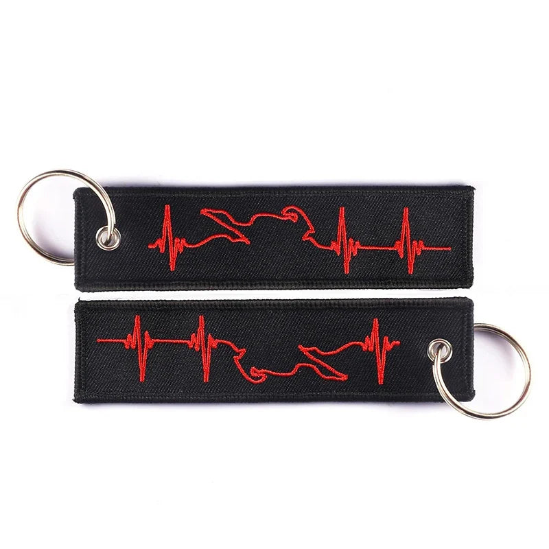 Motorcycle Heartbeat Embroidered Keychain Key Fob