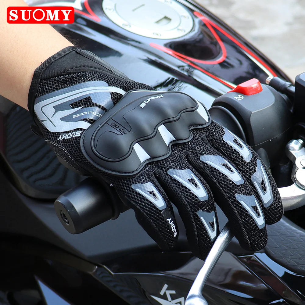 SUOMY Breathable Full Finger Racing Motorcycle Gloves Quality Stylishly Decorated Antiskid Wearable Gloves Large Size XXL Black