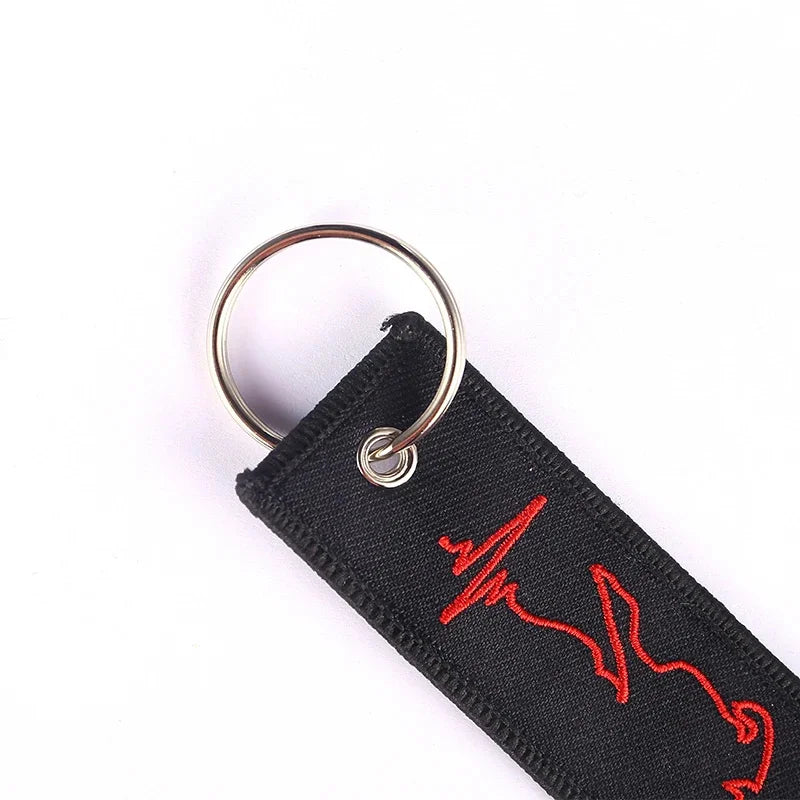 Motorcycle Heartbeat Embroidered Keychain Key Fob