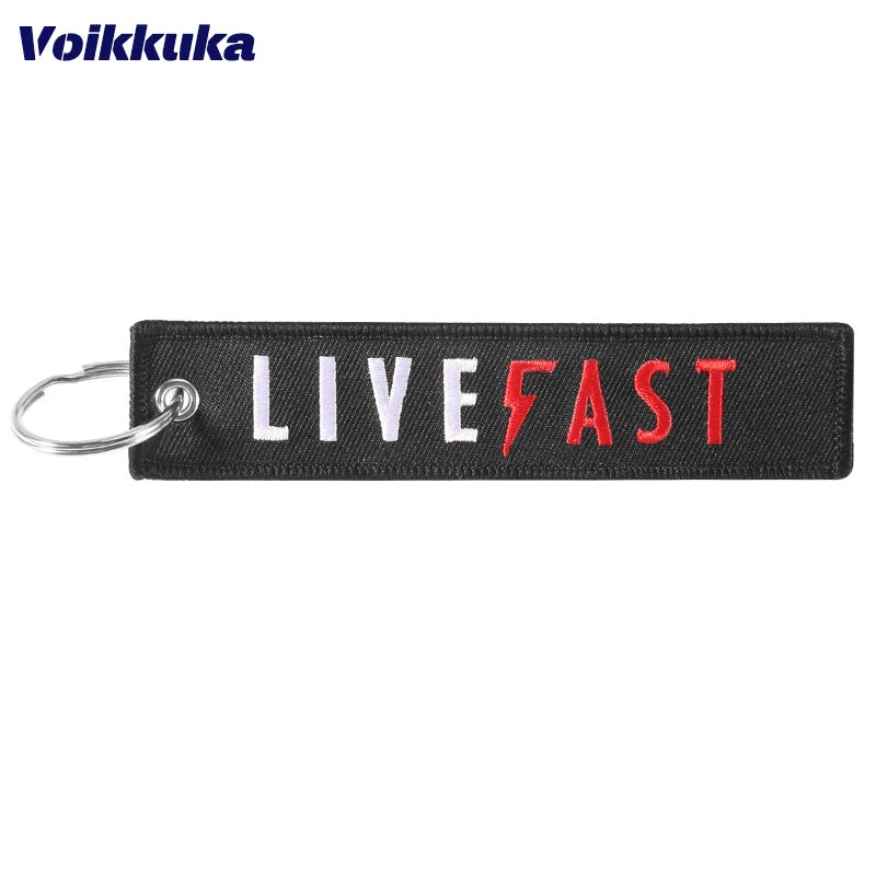 Live Fast Motorcycle Embroidered Keychain Tag