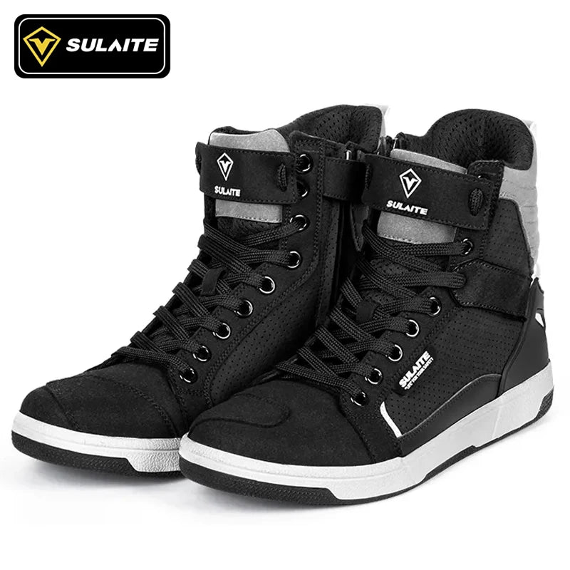 B1-Boots Black Color All-Season Anti-Slip Motorcycle Riding Sneakers