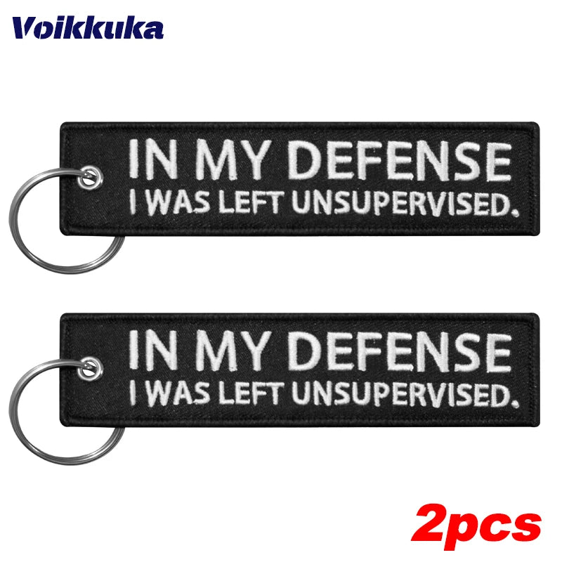 2pcs Color Funny Embroidered Keychain Tag – In My Defense Quote